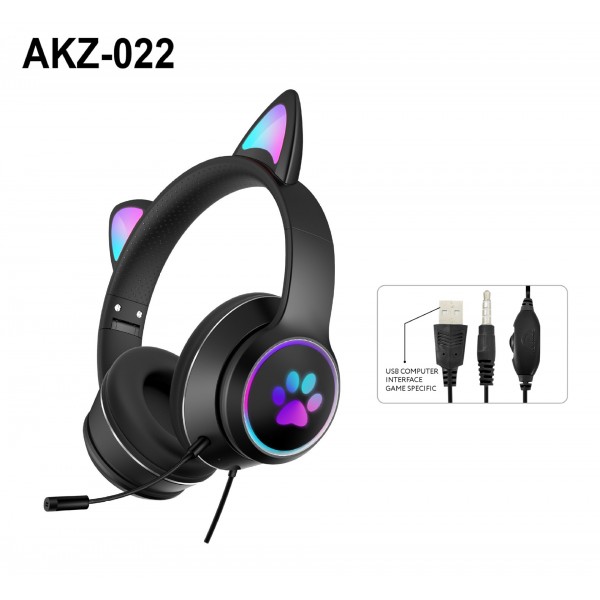 Cross Border Noise Reduction With Microphone, Esports, Glowing Cat Ears, Head Worn Wired Headphones, Computer Learning Headphones, And Popular Earphones