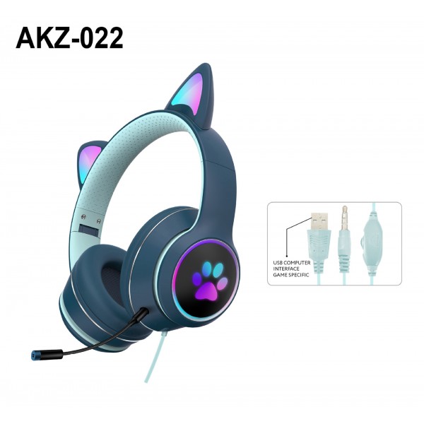 Cross Border Noise Reduction With Microphone, Esports, Glowing Cat Ears, Head Worn Wired Headphones, Computer Learning Headphones, And Popular Earphones