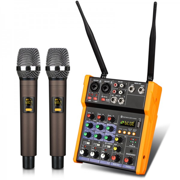 Cross Border Foreign Trade 4-Way Mixing Console, Home Performance Effect Device, Wireless Microphone, Computer Live Broadcast, Karaoke, Bluetooth Microphone